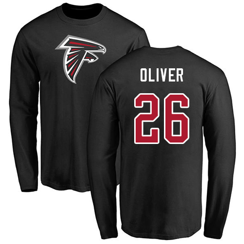 Atlanta Falcons Men Black Isaiah Oliver Name And Number Logo NFL Football #26 Long Sleeve T Shirt
